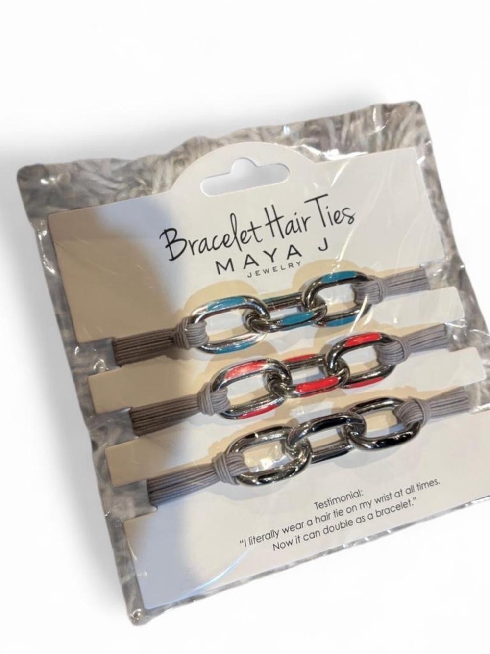 Maya J Bracelet Hair Ties - Silver Chain with Colored Enamel